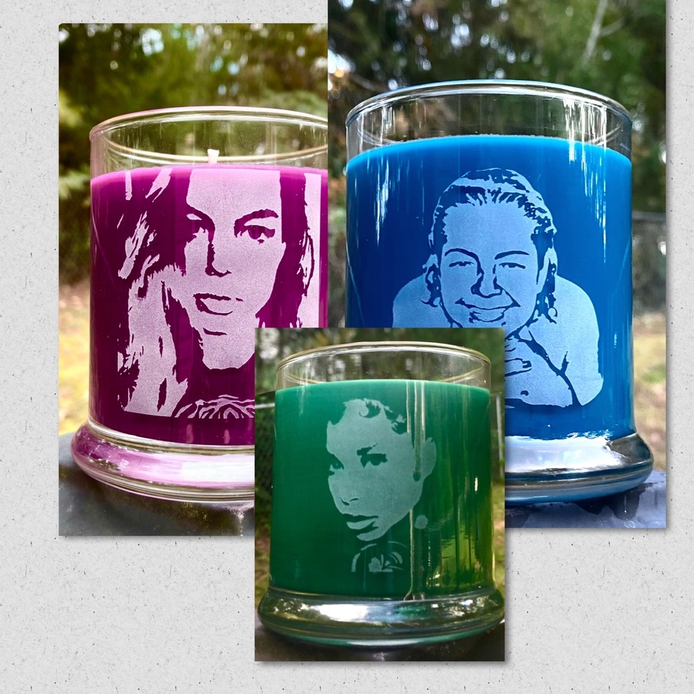 Custom Portrait or Memorial Etched Candle